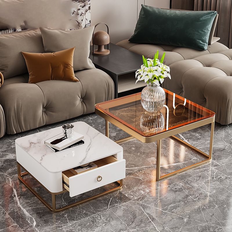 Slate Square End Table Frame Modern Coffee Table with Drawer