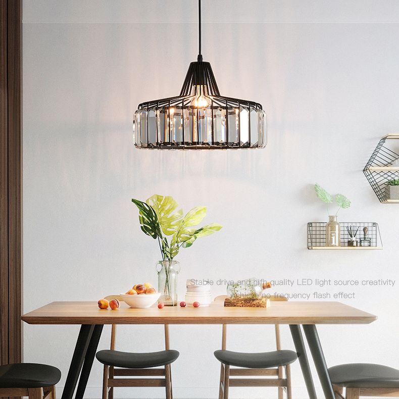 1-Licht-Trommelkristall-Anhänger-Lampe zeitgemäße Einfachheit Beleuchtung für Schlafzimmer Esszimmer