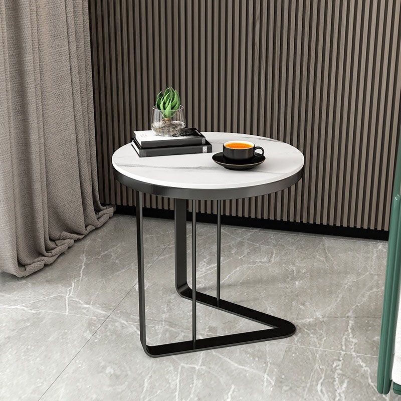 Contemporary Metallic C End Table Round Slate Top Side End Table