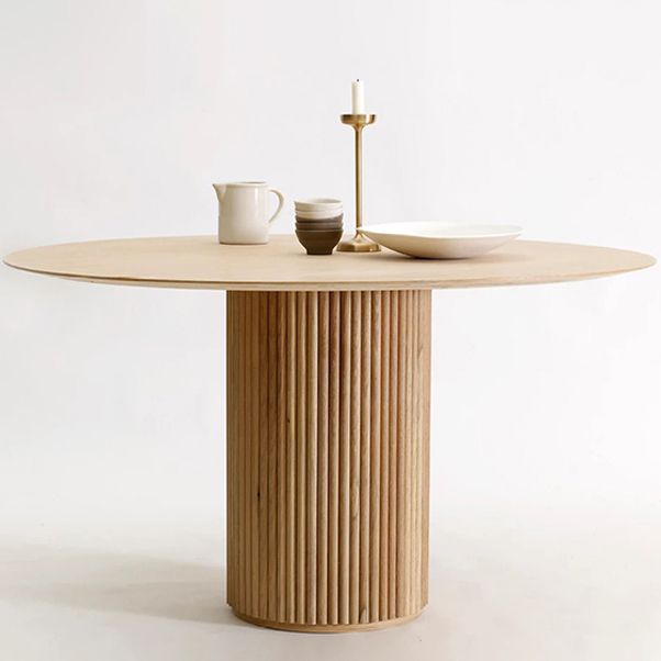Round Pedestal Dining Site Table Contemporary Style Pine Solid Wood Dinette Table