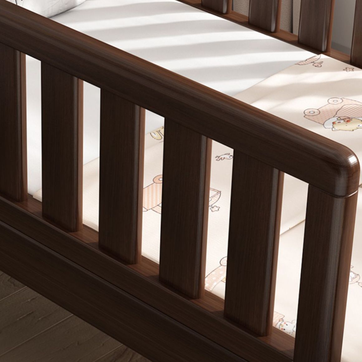 Traditional Washed Natural Nursery Bed Solid Wood with Guardrail