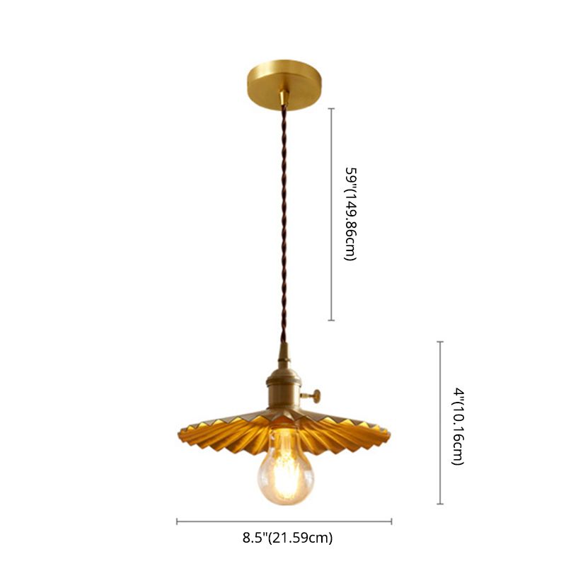 Vintage Umbrella Pendant Light Fixture 1-Light Metal Ceiling Suspension Lamp in Gold