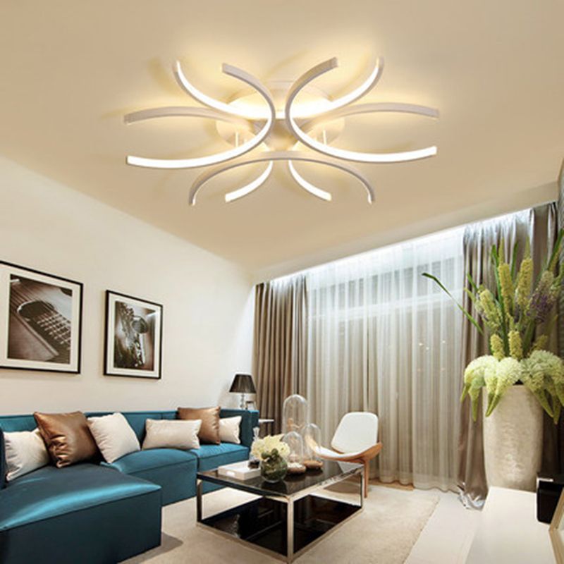 Acrylic White LED Ceiling Light in Modern Concise Style Lacquered Aluminium Linear Semi Flush Mount