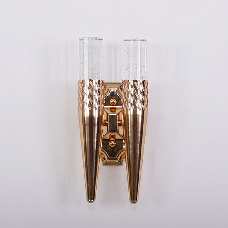 2 Lights Geometric Shade Wall Sconce Modern Crystal Wall Mount Light Fixture in Gold