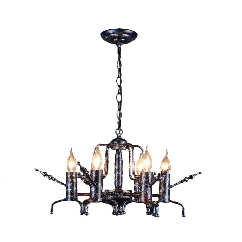 Candle Metal Ceiling Lamp Traditional 6-Head Living Room Chandelier Pendant Light in Black