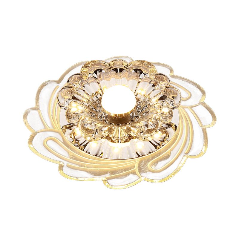 Minimalist Floral Shade Flush Mount Lighting Crystal Entryway LED Flush Mount Fixture