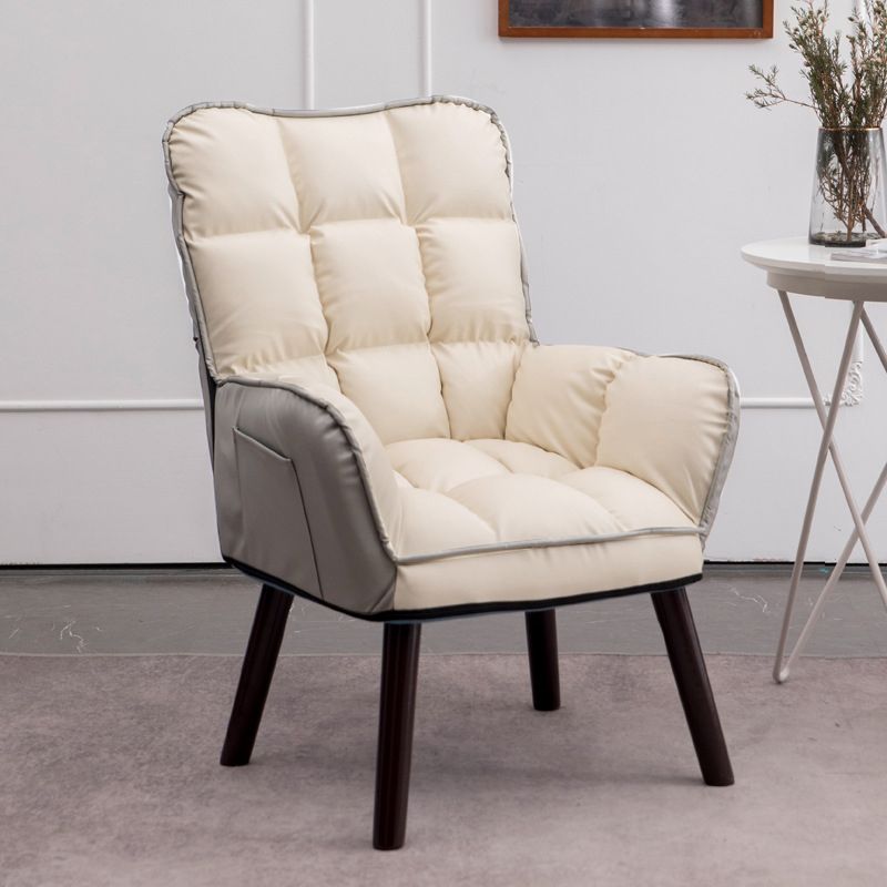 PU Leather Arm Chair 30.70" L x 20.86" W x 39.37" H Biscuit Back Accent Armchair