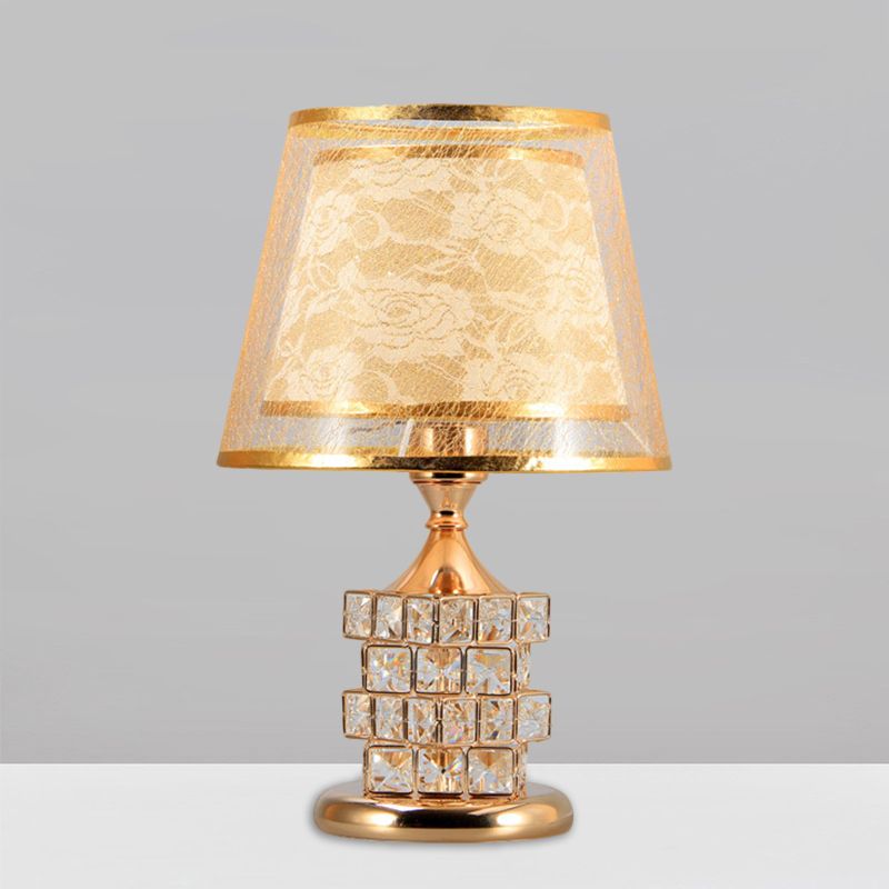 Mesa interna de sombra de color floral de oro/plata Lámpara tradicional de tela tradicional 1 cabezal lámpara de noche con bloques de cristal incrustados