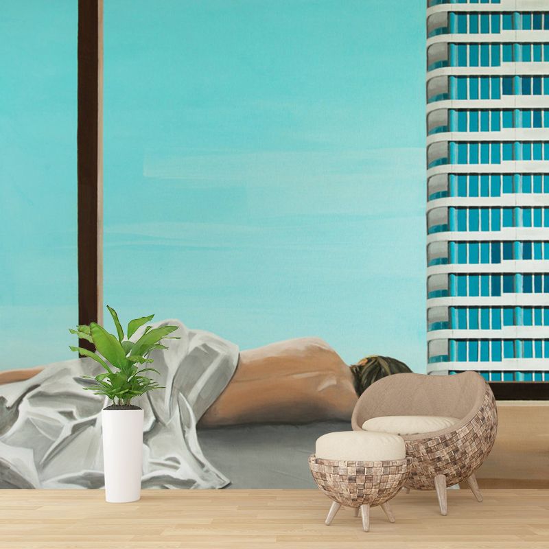 Blue Modern Art Wall Murals Decal Large Size Sleeping Woman Wall Decor for Apartment