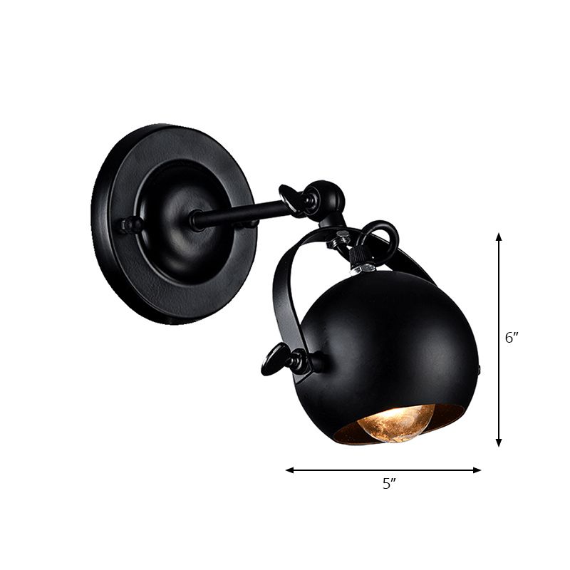 1 Bulb Wall Lamp Industrial Global Shade Metal Adjustable Sconce Lighting in Black for Restaurant