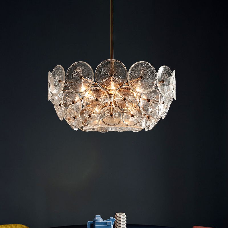 Acrylic Circle Panel Chandelier Lighting Modernist 3 Bulbs Hanging Pendant Lamp in Gold