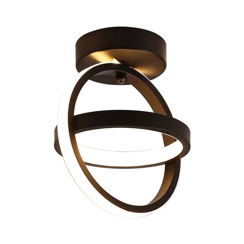 Zwart/wit gekruiste cirkelplafondlamp Eenvoudig LED-metaal inbouwarmatuur in warm/wit licht