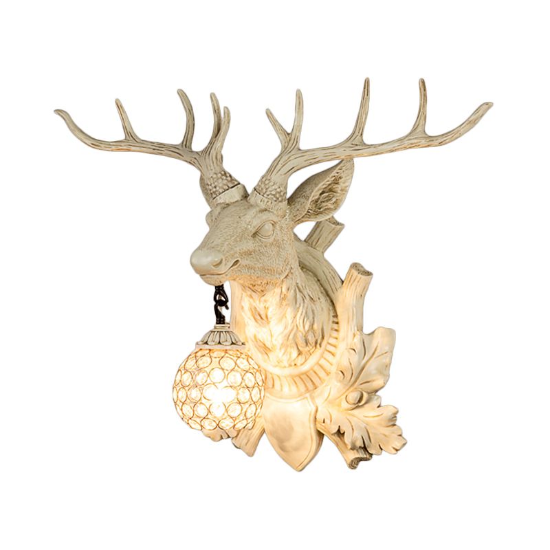 1 Light Wall Lamp Lighting Country Elk Resin Sconce Light Fixture in White/Bronze with Droplet Crystal Shade