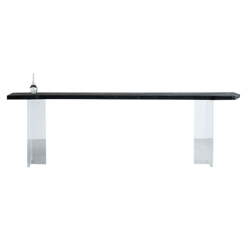 Black Ash Wood Top Bar Table with Acrylic Base Modern Pub Table with Double Pedestal