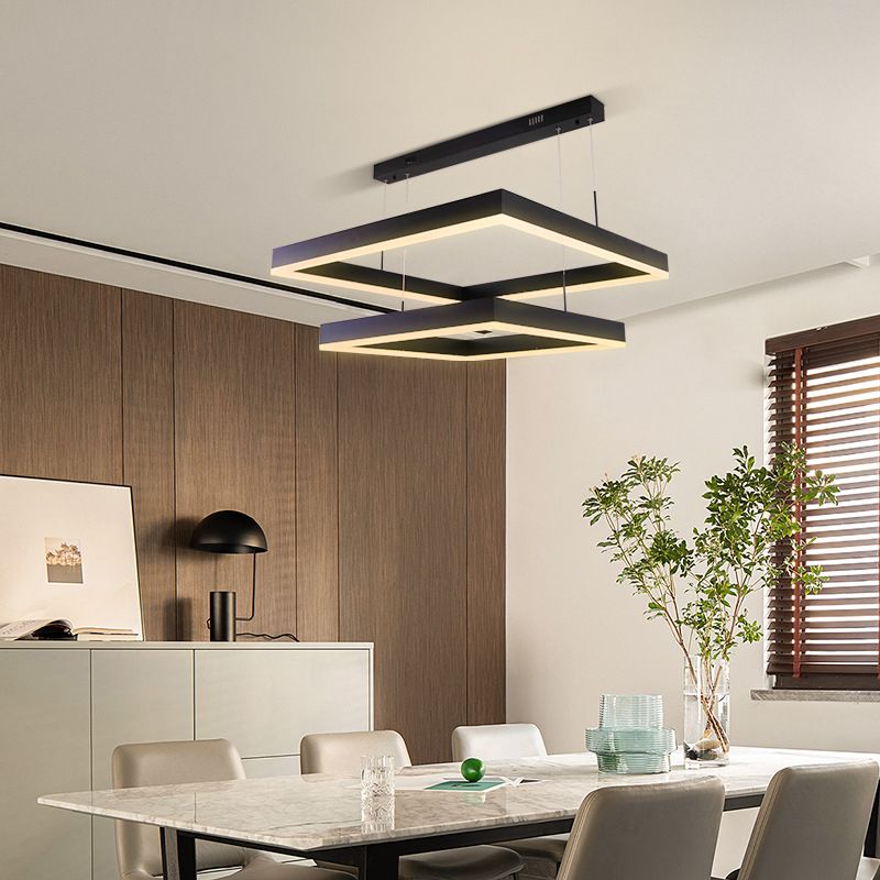 Accesorios de iluminación de lámparas cuadradas modernas araña de metal