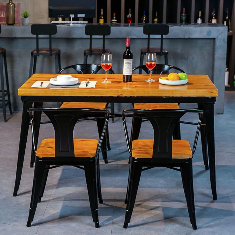Rectangle Black Base Dining Table Industrial Wood Table for Bar