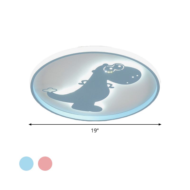 Cartoon LED Flush Mount Lighting Pink/Blue Dinosaur/Carousel Super Thin Ceiling Fixture with Acrylic Shade