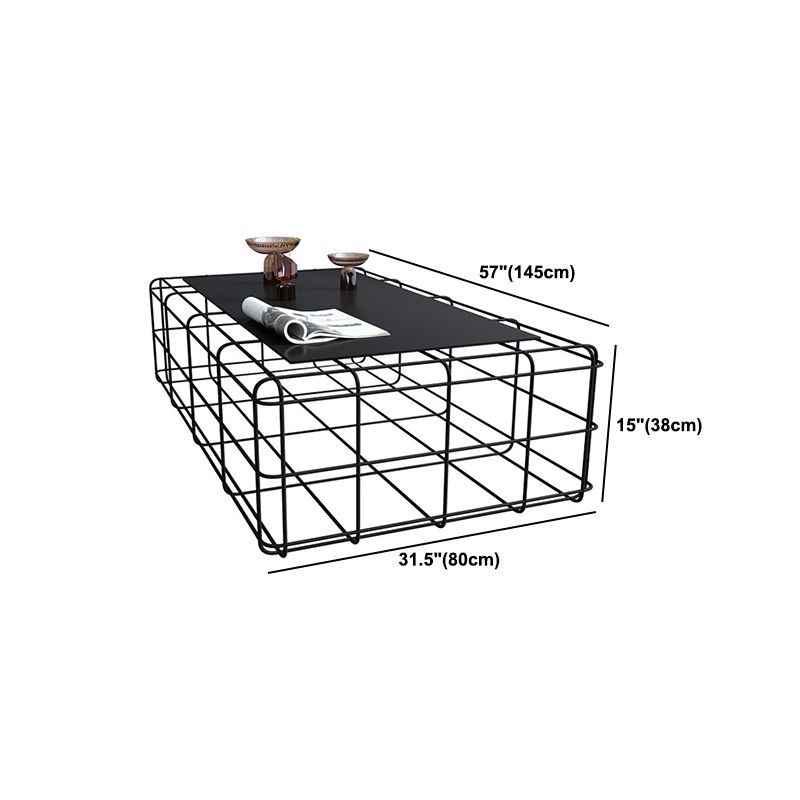 Mid-Century Modern Frame Coffee Table with Iron Top in Black