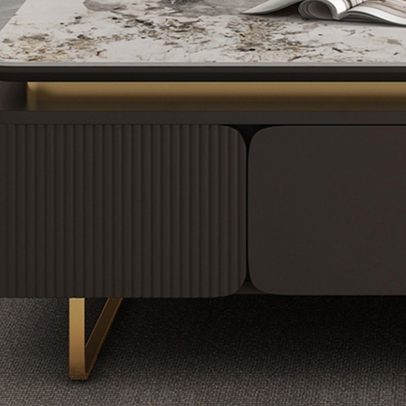 27" Wide Glam Cocktail Table Rectangle Stone Coffee Table with Drawer