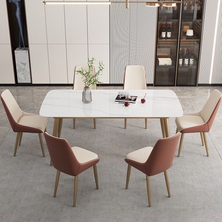 Glam Sintered Stone Dining Room Set Standard Height with Gold Base Dining Set