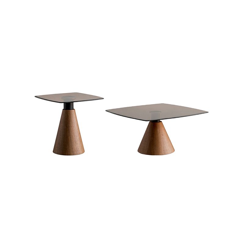 Square Glass Top Coffee Table in Brown Modern Pedestal Cocktail Table