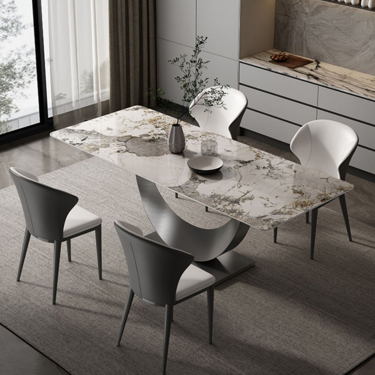 Designer Style Sintered Stone Dining Set Rectangle 1/4/5/7 Pieces Dining Table Set