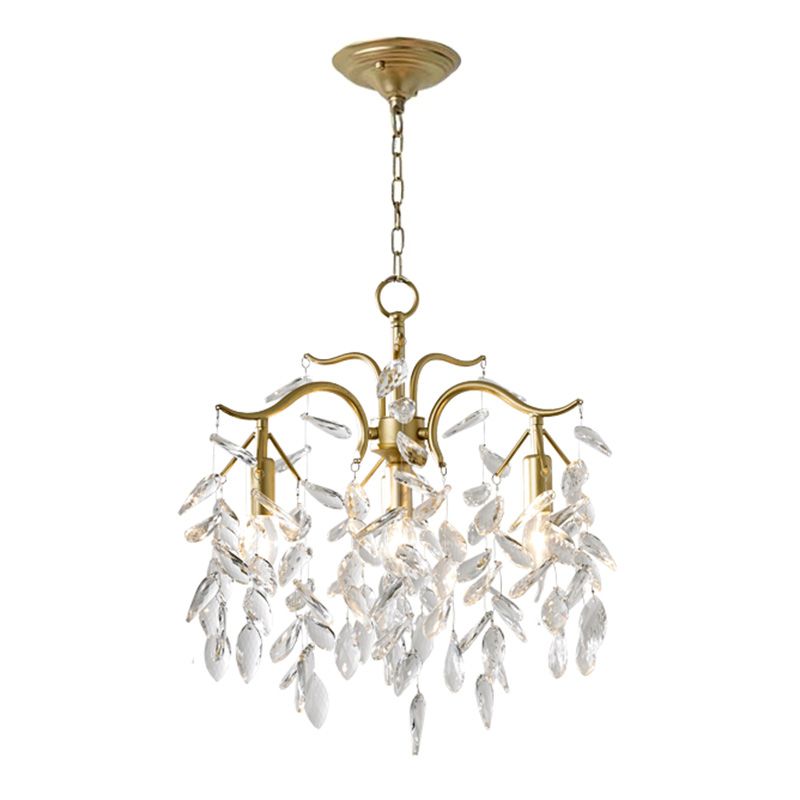 Crystal Branches Chandelier Light Fixture Rustic Living Room Pendant Chandelier in Gold