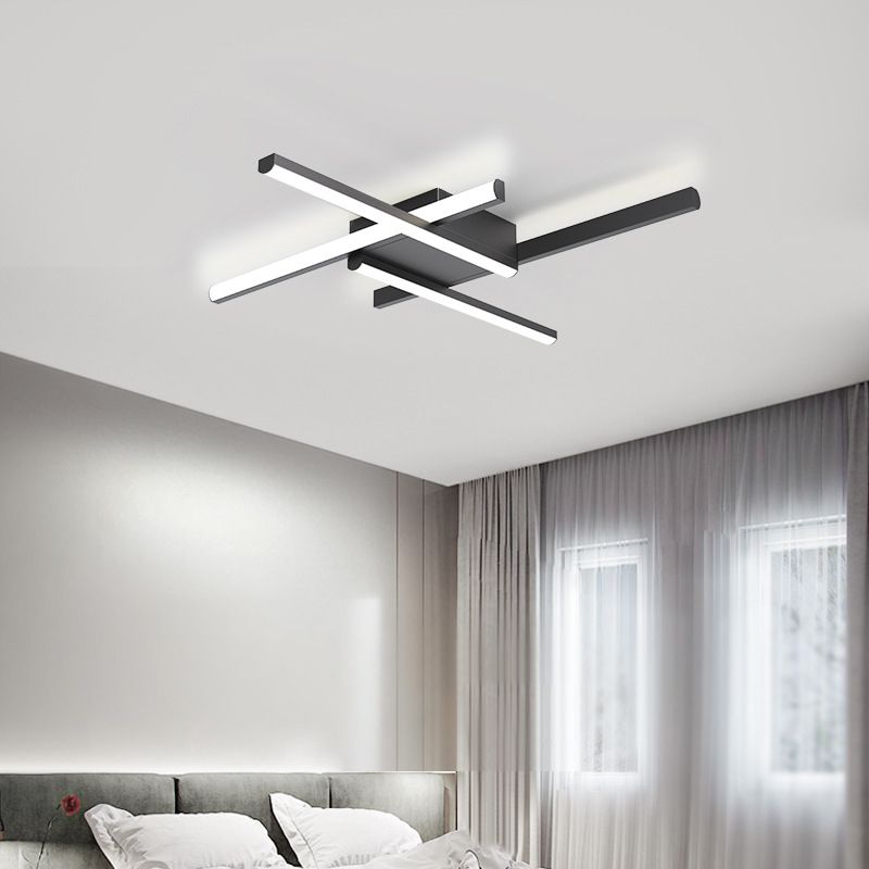 Aluminum Crossed Line Ceiling Fixture Minimalist LED Black Ceiling Light