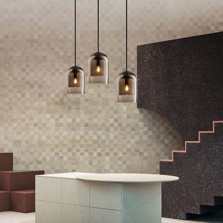 Double Glass Shade Mini Bell Shaped Hanging Light Contemporary Minimalism Single Bulb Lighting Pendant with 59" Adjustable Suspension Wire