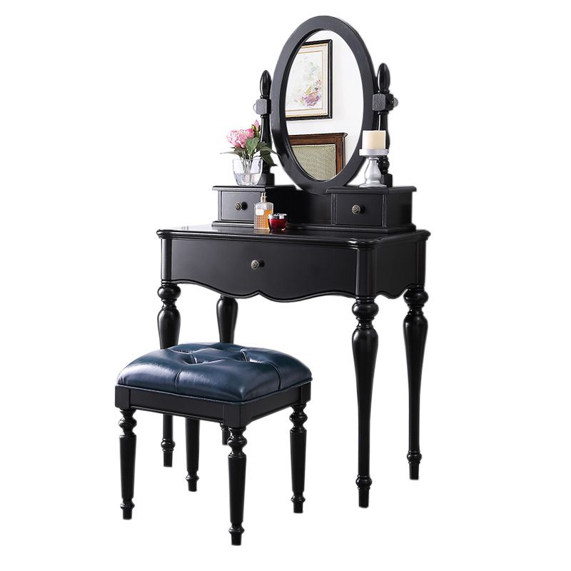 15.74" Wide Birch Vanity Set with Stool Make-up Vanity with Drawer and Mirror