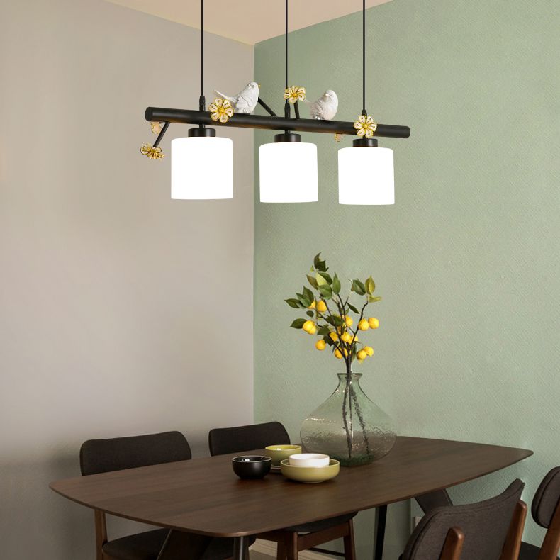 Opal Glossy Glass Shade 3 Lights Isola Isola Accenda Lampade isola di transizione dell'isola per sala da pranzo