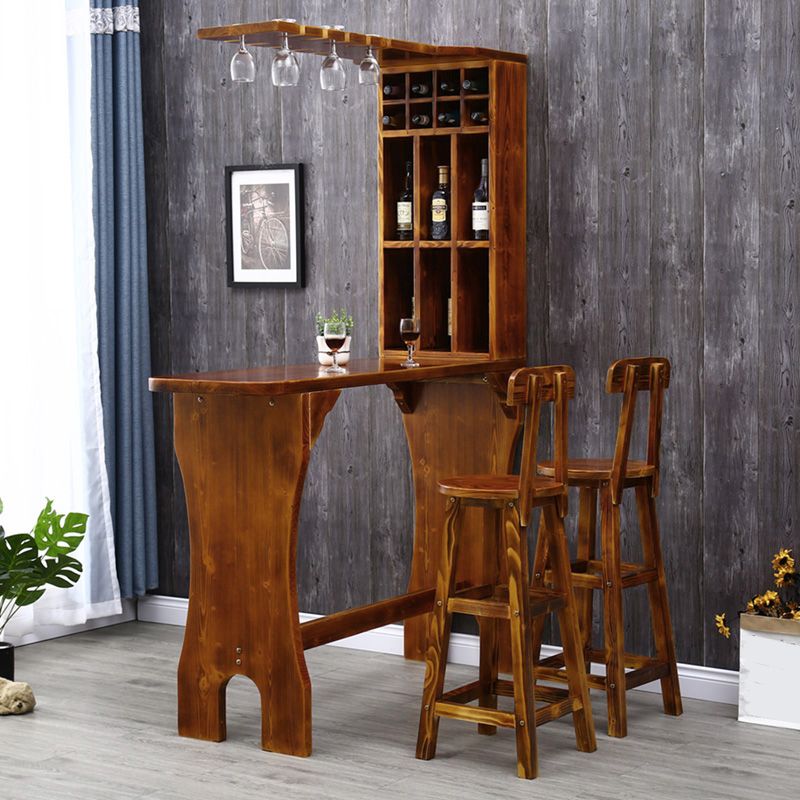 Traditional Indoor Bar Table Solid Wood Bar Table with Wine Glass Holders