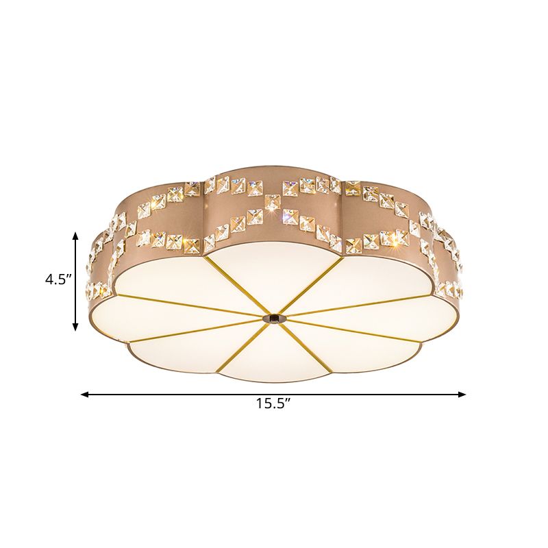 Clear Crystal Blocks Gold Finish Light Fixture Flower 15.5"/19.5" W LED Modern Flushmount Ceiling Lamp