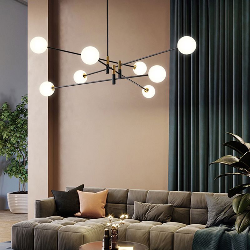 Black and Gold Globe Hanging Lamp in Modern Style Lacquered Iron Chandelier with Glass Shade