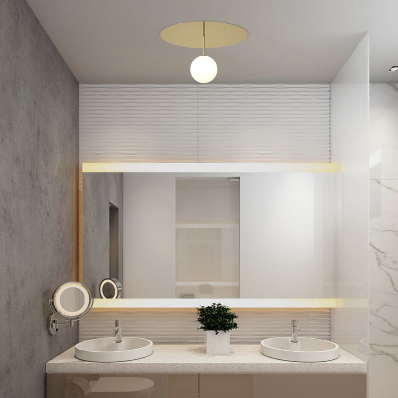 Metal Ceiling Light 1-Light Ceiling Mount Light with Glass Shade for Living Room