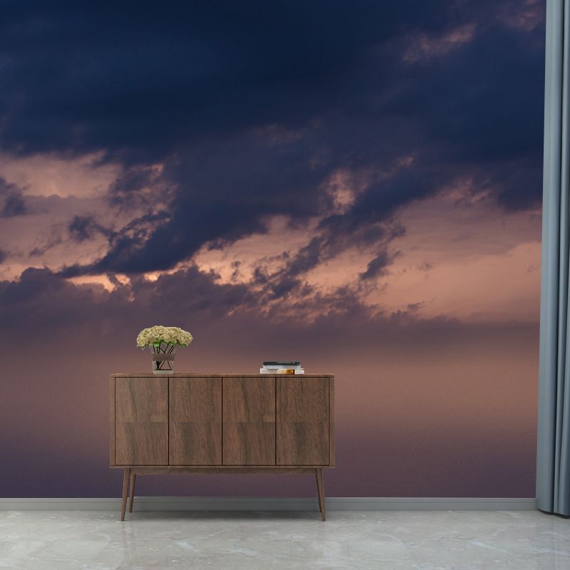 Whole Contemporary Wall Mural Dark Grey-Yellow Nightfall Sunshine Through Cloud Wall Art, Optional Size