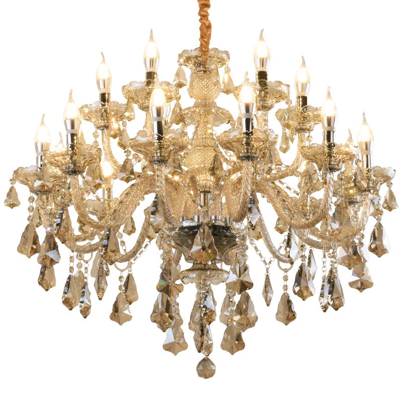 Gold Beveled K9 Crystal Suspension Lamp Candelabra Traditional Style Ceiling Lamp for Bedroom