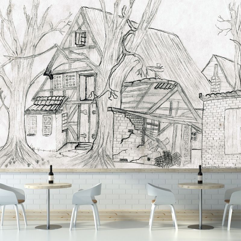 Modern Art Sketch Mural Eco-friendly Wallpaper Mildew Resistant Wall Decor