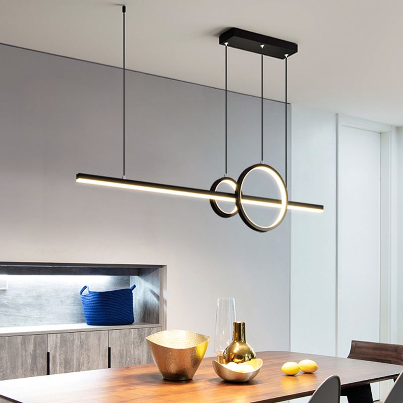 3-Light Geometric Island Light Fixture Modernism Metal Island Pendant Lights in Black