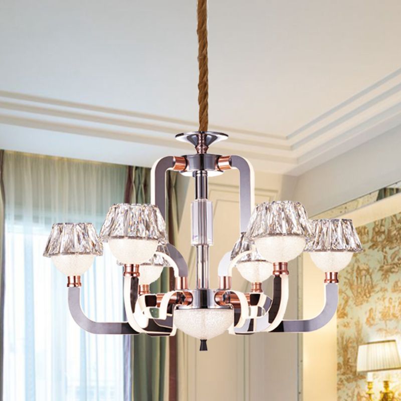 Conical Chandelier Lighting Crystal 6 Lights Bedroom Hanging Lamp in Chrome