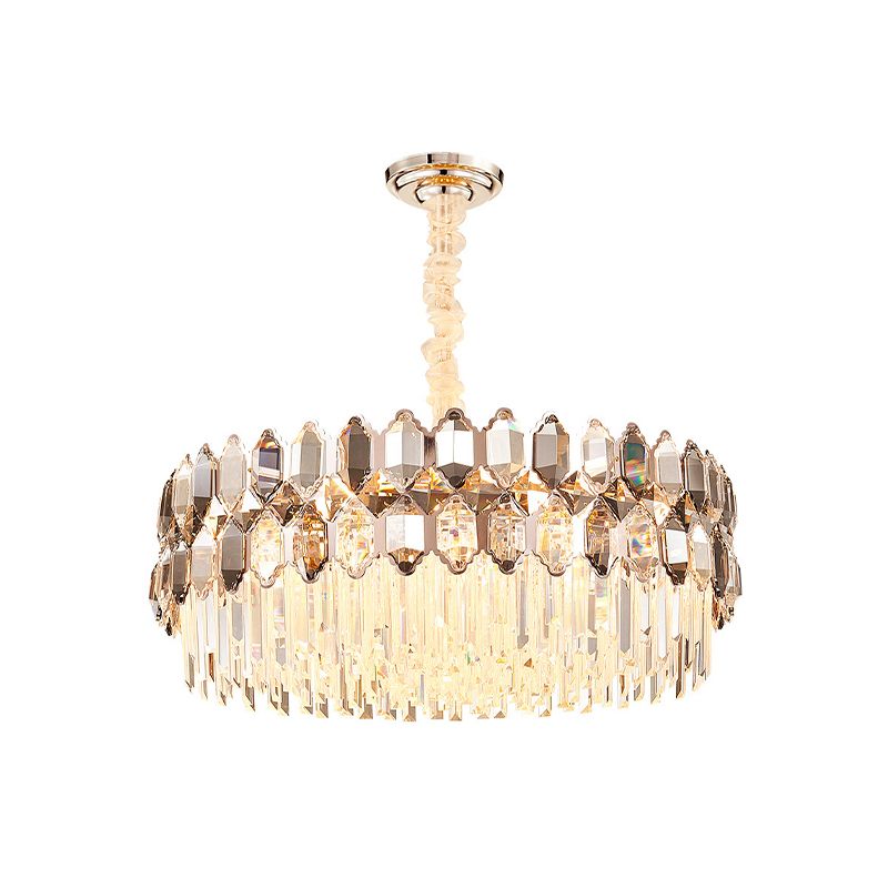 16-Head Round Chandelier Lighting Modern Rose Gold Crystal Prism Hanging Pendant for Bedroom