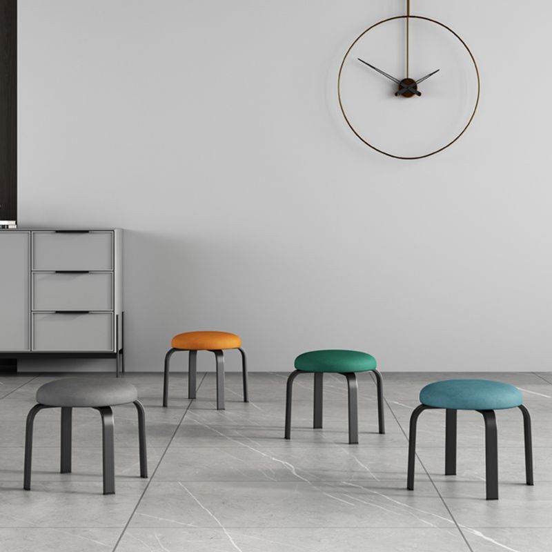 Fabric Round Water Resistant Ottoman Modern Solid Color Metal Frame Ottoman