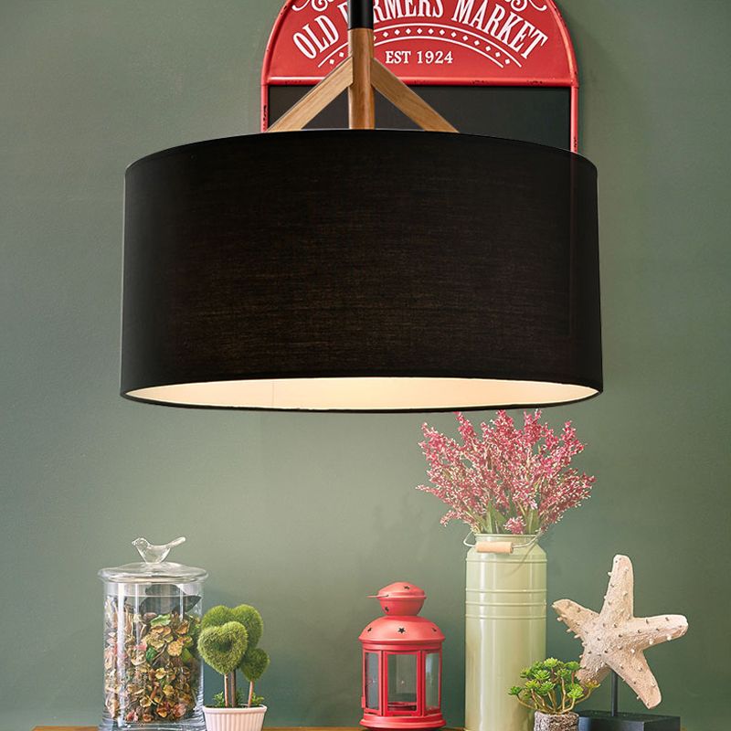 Moderne Trommelanhänger Leuchte Fixation Stoff 1 hängende Deckenleuchte in Weiß/Schwarz