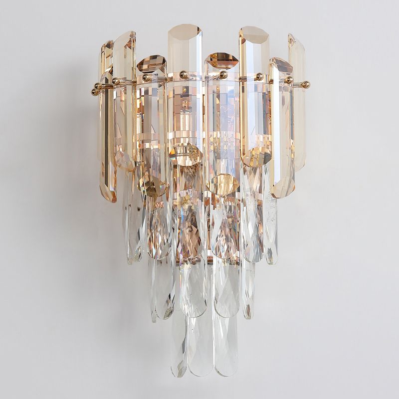 Modern Style Tiered Wall Light Crystal 2 Lights Sconces for Bedroom