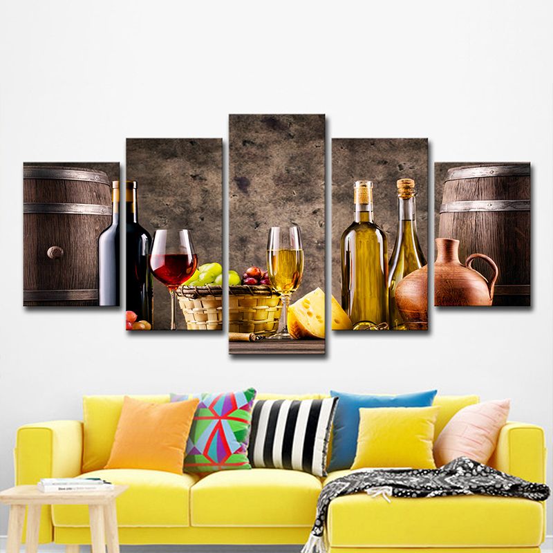 Grand Banquet Wall Art Decor Dining Room Wine and Fruit Canvas Print in Grey-Brown