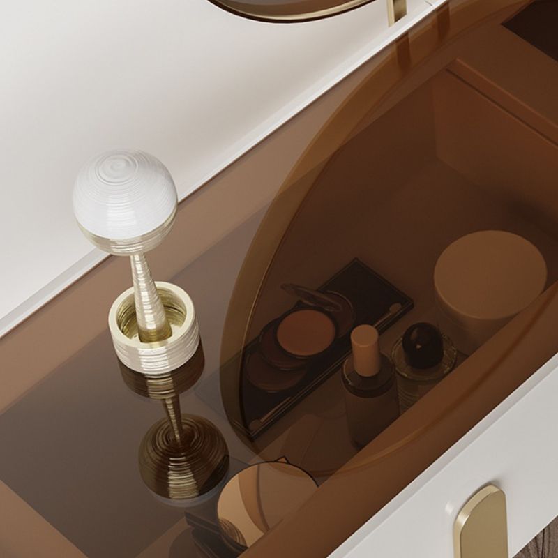 Brown Glass Top Vanity Table Glam Simple 29.53" H Dressing Table Set
