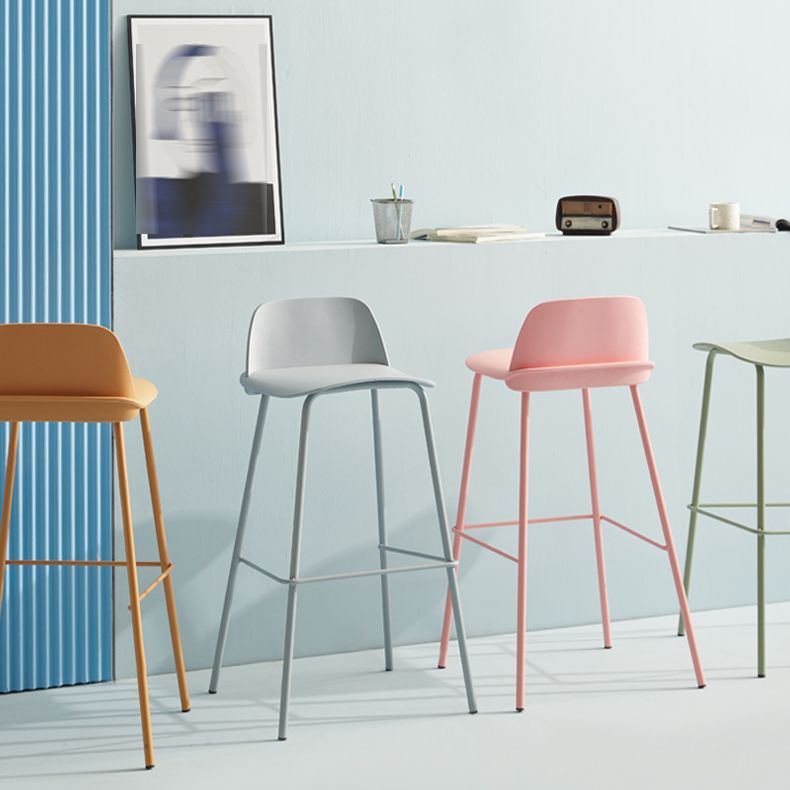 Contemporary Plastic Barstool Plastic Counter Stool Rectangle Seat with Iron Legs