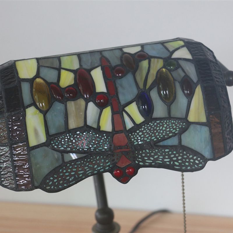 Mediterranean Dragonfly/Red Dragonfly Table Light 1 Light Stained Glass Nightstand in Bronze for Bedroom