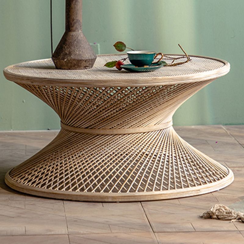 Round Rattan Top Side Table 16.53" /22.05" Tall Wood Pedestal End Table