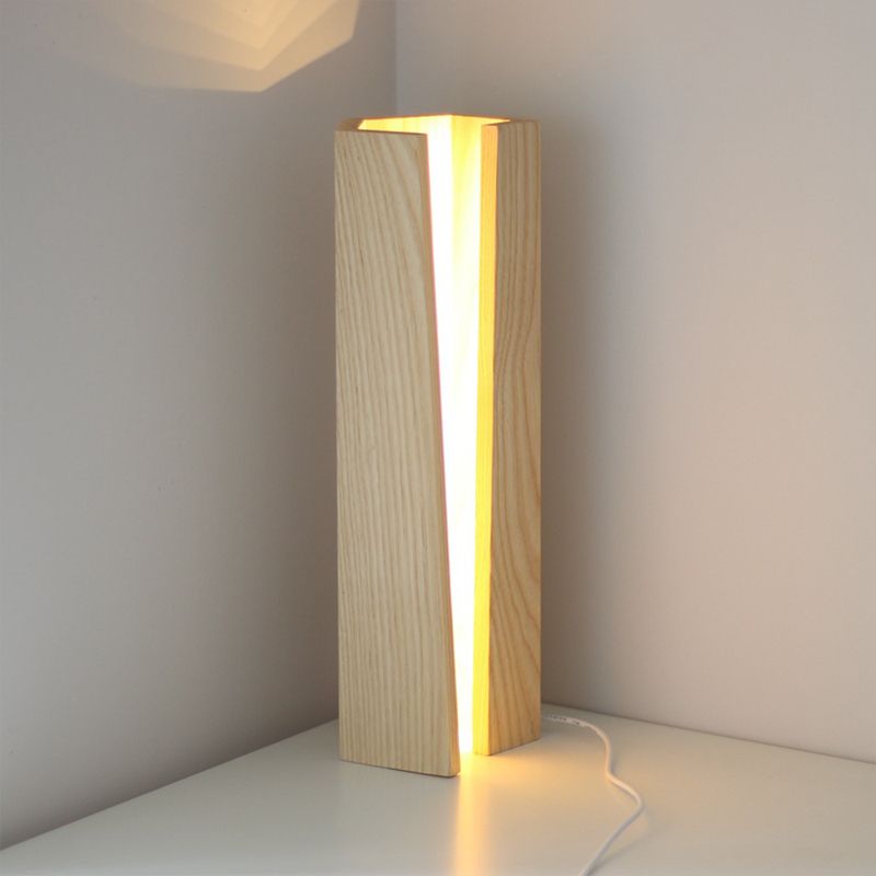 Lampada da tavolo in legno a scatola aperta Simplicity Lampada da comodino beige a LED da 5"/6" di lunghezza per camera da letto